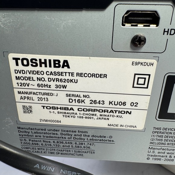 Toshiba DVR620KU DVD Video Cassette Recorder VHS Hi Fi Black HDMI - Picture 10 of 11